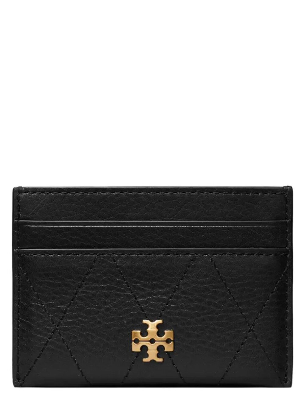 Tory Burch Charlie Quilted Leather Card Case, Black with Gold, New with Tags